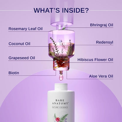 Bare Anatomy Nature x Science Rosemary Hibiscus Hair Growth Oil for Women & Men - Helps Hair Growth & Strengthens Hair, Nourishes Scalp & Controls Hair Fall, Suitable for All Hair Types - 100ml
