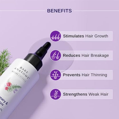 Bare Anatomy Nature x Science Rosemary Hibiscus Hair Growth Oil for Women & Men - Helps Hair Growth & Strengthens Hair, Nourishes Scalp & Controls Hair Fall, Suitable for All Hair Types - 100ml