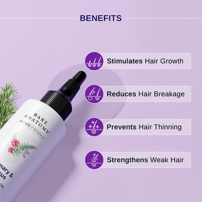 Bare Anatomy Nature x Science Rosemary Hibiscus Hair Growth Oil for Women & Men - Helps Hair Growth & Strengthens Hair, Nourishes Scalp & Controls Hair Fall, Suitable for All Hair Types - 100ml