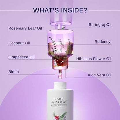 Bare Anatomy Nature x Science Rosemary Hibiscus Hair Growth Oil for Women & Men - Helps Hair Growth & Strengthens Hair, Nourishes Scalp & Controls Hair Fall, Suitable for All Hair Types - 100ml