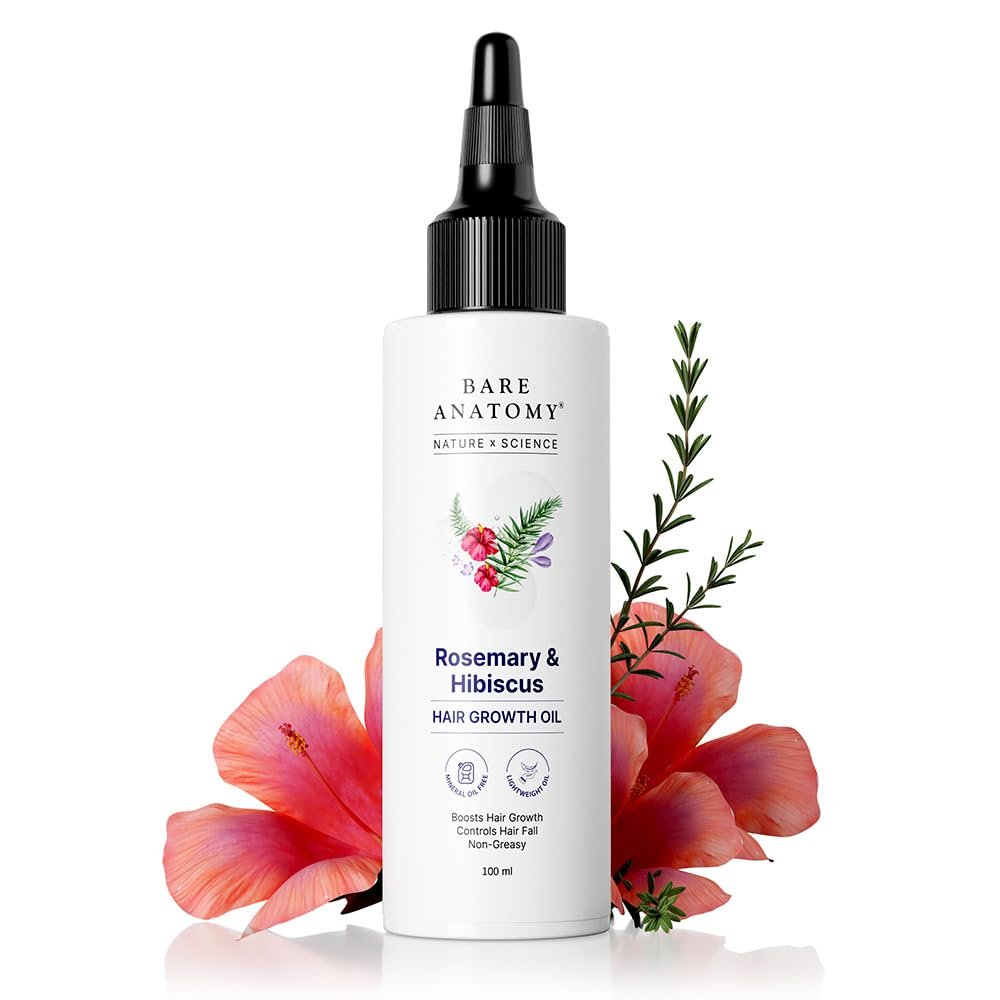 Bare Anatomy Nature x Science Rosemary Hibiscus Hair Growth Oil for Women & Men - Helps Hair Growth & Strengthens Hair, Nourishes Scalp & Controls Hair Fall, Suitable for All Hair Types - 100ml - görsel 1