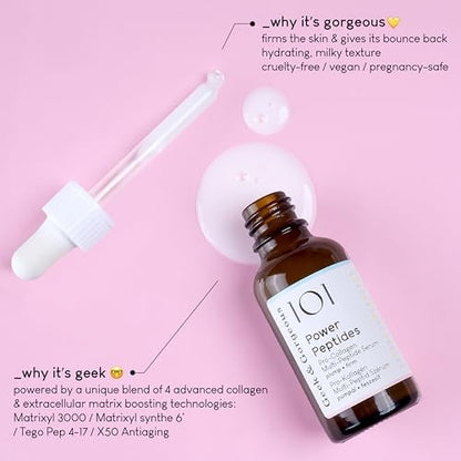 Geek & Gorgeous Power Peptides Milky Serum - Multi-Peptide Face Serum for Smoother, Firmer Skin & Improved Elasticity - All Skin Types - 1 oz
