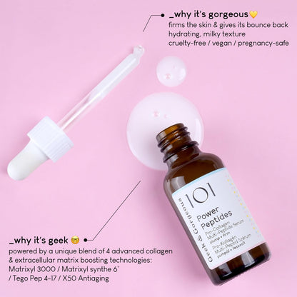 Geek & Gorgeous Power Peptides Milky Serum - Multi-Peptide Face Serum for Smoother, Firmer Skin & Improved Elasticity - All Skin Types - 1 oz