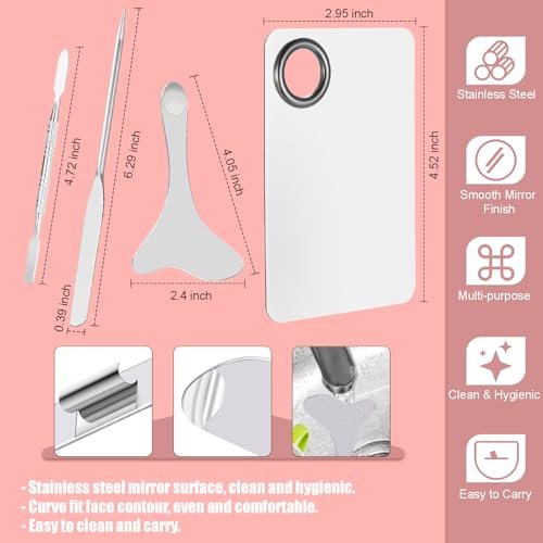 4 Pcs Stainless Steel Makeup Spatula Set - Cosmetic Mixing Palette & Foundation Skin Care Tool Avelisse