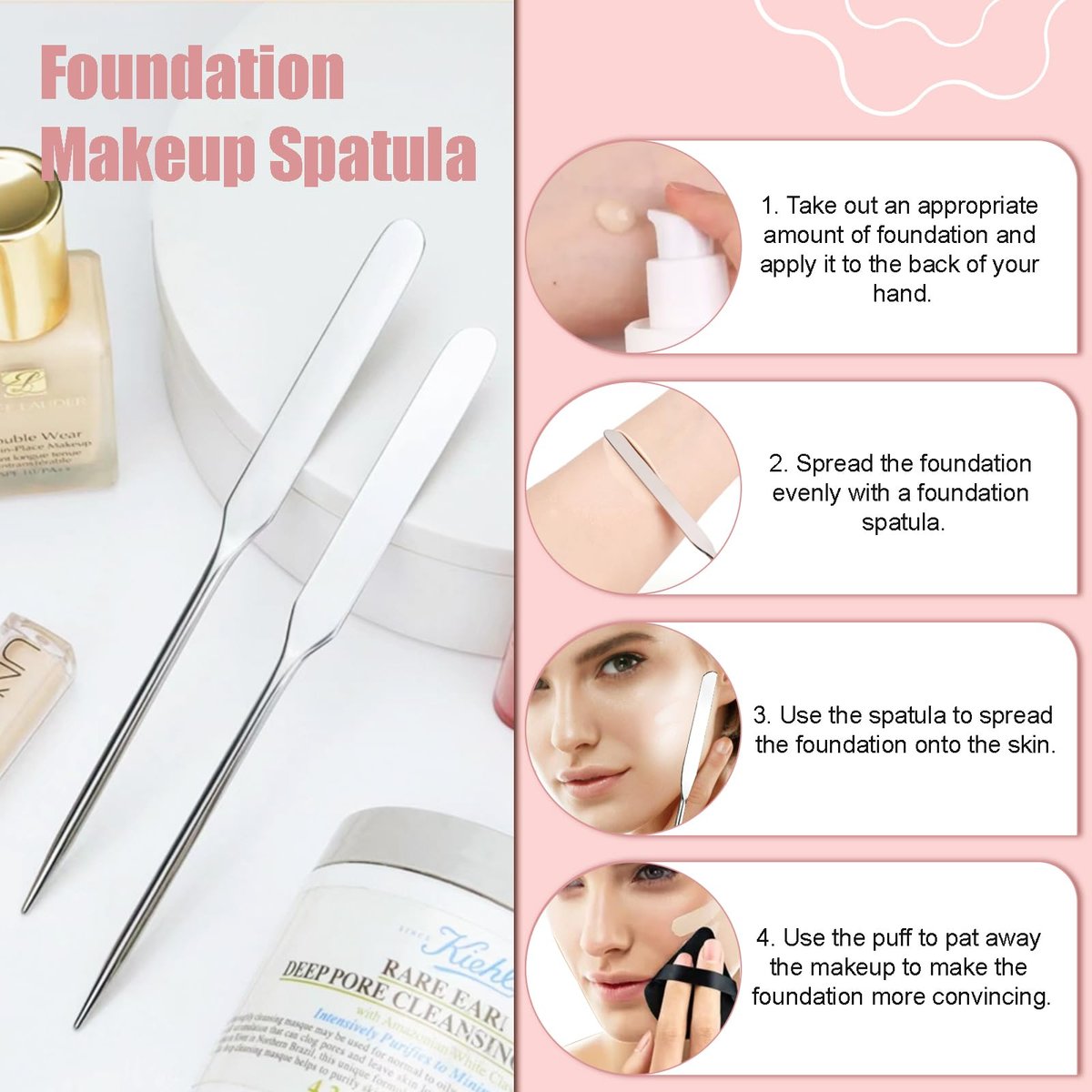 4 Pcs Stainless Steel Makeup Spatula Set - Cosmetic Mixing Palette & Foundation Skin Care Tool Avelisse