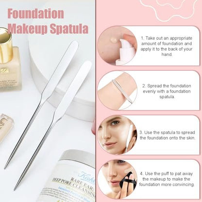 4 Pcs Stainless Steel Makeup Spatula Set - Cosmetic Mixing Palette & Foundation Skin Care Tool Avelisse