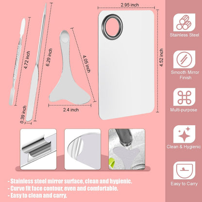 4 Pcs Stainless Steel Makeup Spatula Set - Cosmetic Mixing Palette & Foundation Skin Care Tool Avelisse