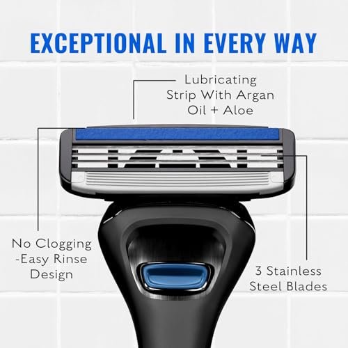 Jeremy's Razors for Men - Sprint 3 Razor Blade Refills - 8 Cartridges - Stainless Steel, Lubricating Strip, Easy Rinse Design Avelisse