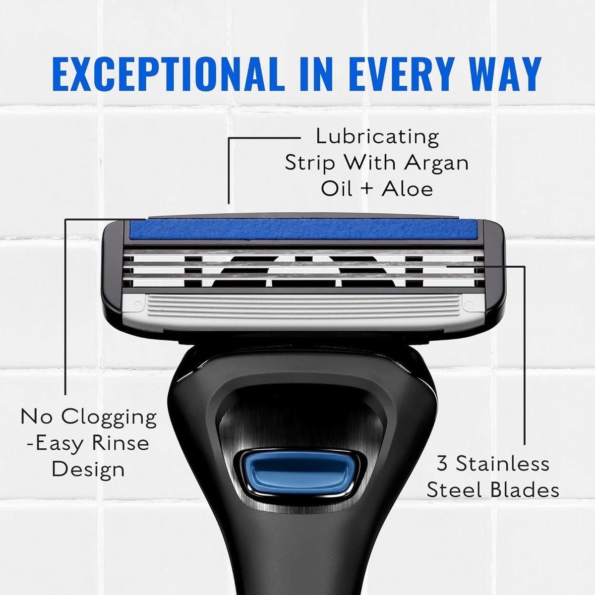 Jeremy's Razors for Men - Sprint 3 Razor Blade Refills - 8 Cartridges - Stainless Steel, Lubricating Strip, Easy Rinse Design Avelisse