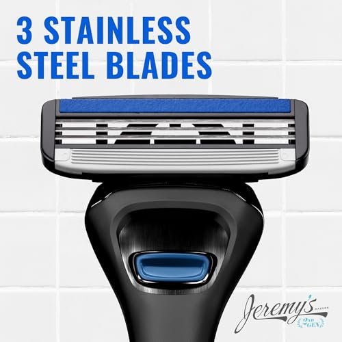 Jeremy's Razors for Men - Sprint 3 Razor Blade Refills - 8 Cartridges - Stainless Steel, Lubricating Strip, Easy Rinse Design Avelisse