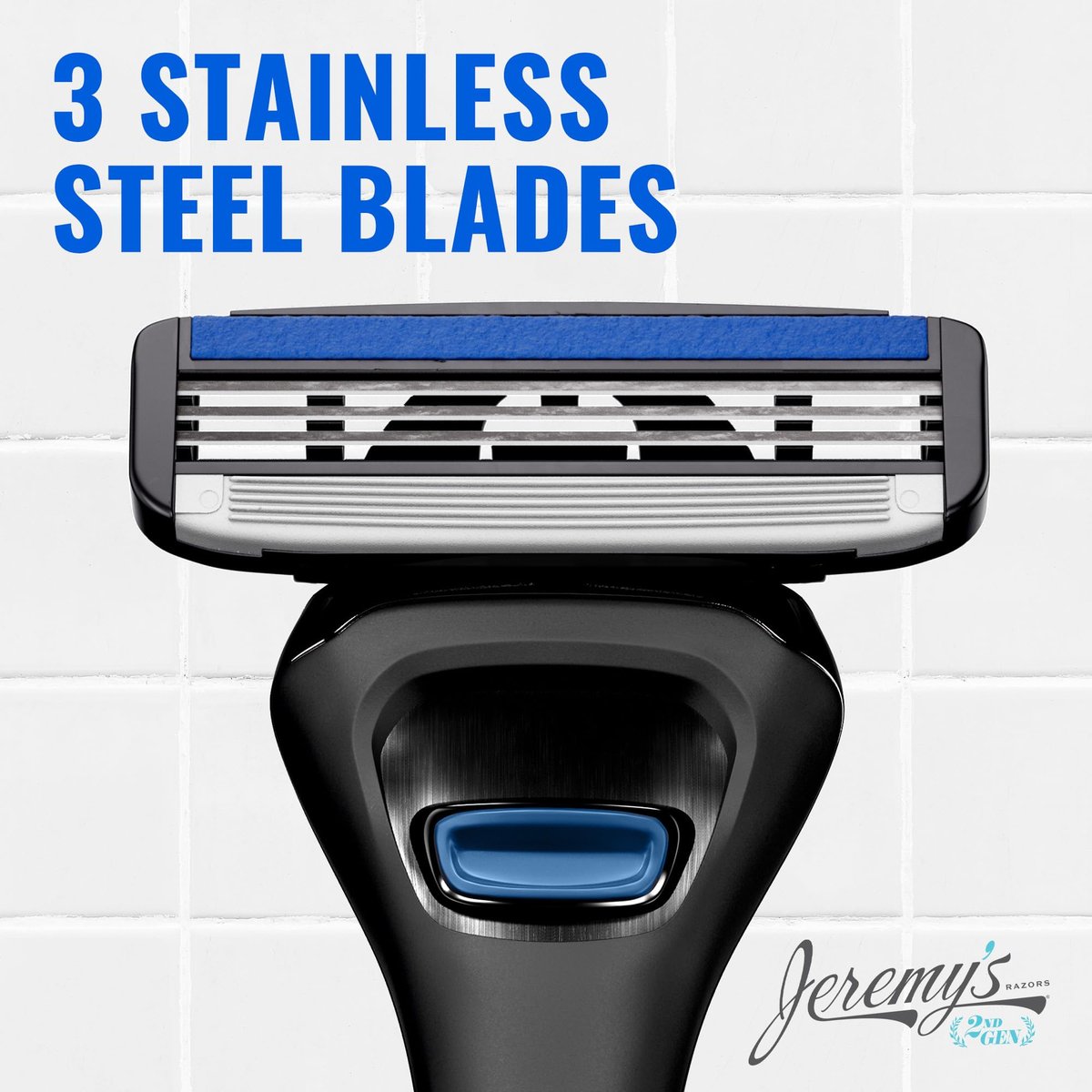 Jeremy's Razors for Men - Sprint 3 Razor Blade Refills - 8 Cartridges - Stainless Steel, Lubricating Strip, Easy Rinse Design Avelisse