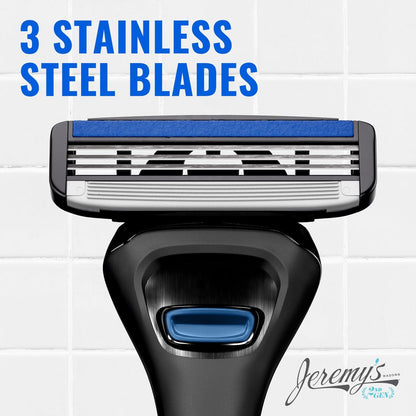 Jeremy's Razors for Men - Sprint 3 Razor Blade Refills - 8 Cartridges - Stainless Steel, Lubricating Strip, Easy Rinse Design Avelisse