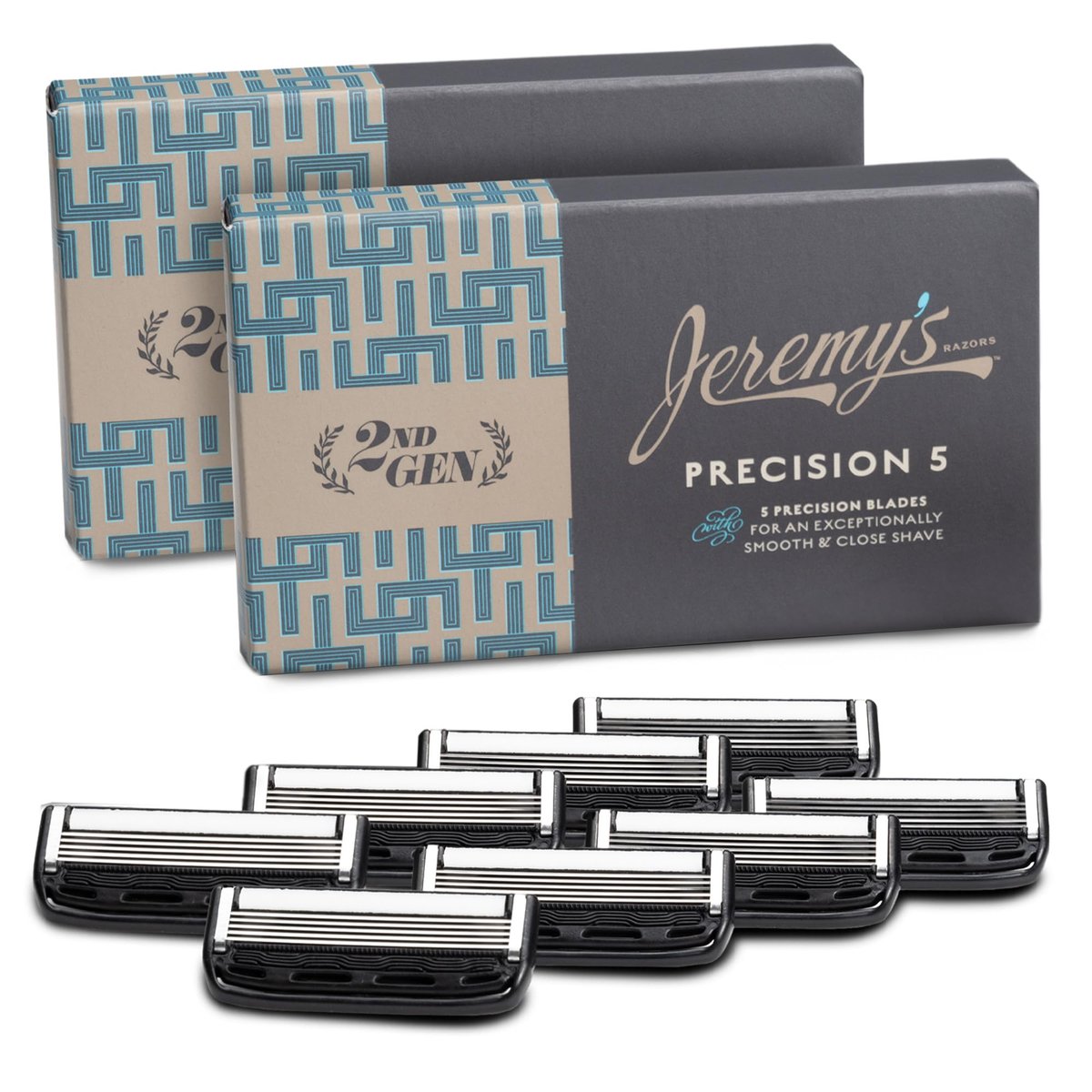 Jeremy's Razors Precision 5 Blade Refills - 8 Cartridges for Men, Fits 2nd Gen Handles, Stainless Steel with Lubricating Strip Avelisse