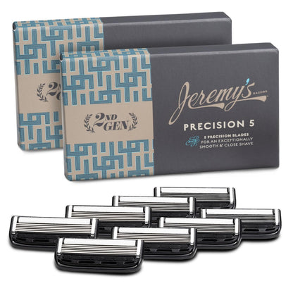 Jeremy's Razors Precision 5 Blade Refills - 8 Cartridges for Men, Fits 2nd Gen Handles, Stainless Steel with Lubricating Strip Avelisse