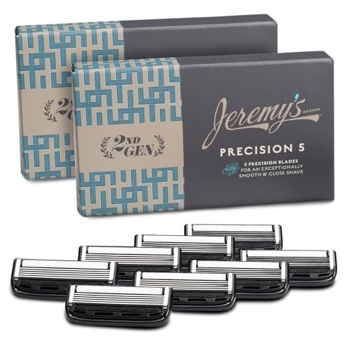 Jeremy's Razors Precision 5 Blade Refills - 8 Cartridges for Men, Fits 2nd Gen Handles, Stainless Steel with Lubricating Strip Avelisse