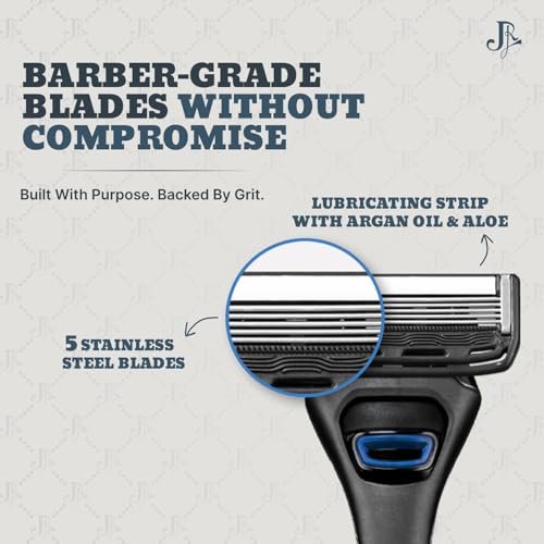 Jeremy's Razors Precision 5 Blade Refills - 8 Cartridges for Men, Fits 2nd Gen Handles, Stainless Steel with Lubricating Strip Avelisse