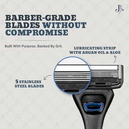 Jeremy's Razors Precision 5 Blade Refills - 8 Cartridges for Men, Fits 2nd Gen Handles, Stainless Steel with Lubricating Strip Avelisse