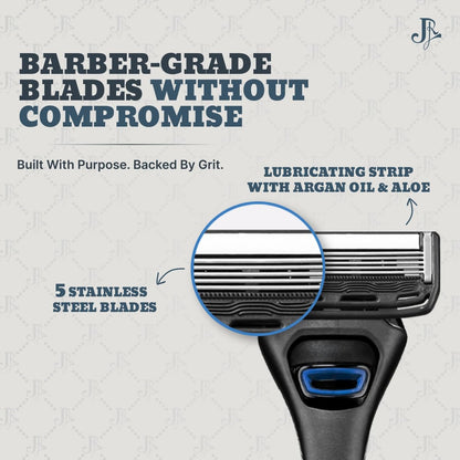 Jeremy's Razors Precision 5 Blade Refills - 8 Cartridges for Men, Fits 2nd Gen Handles, Stainless Steel with Lubricating Strip Avelisse
