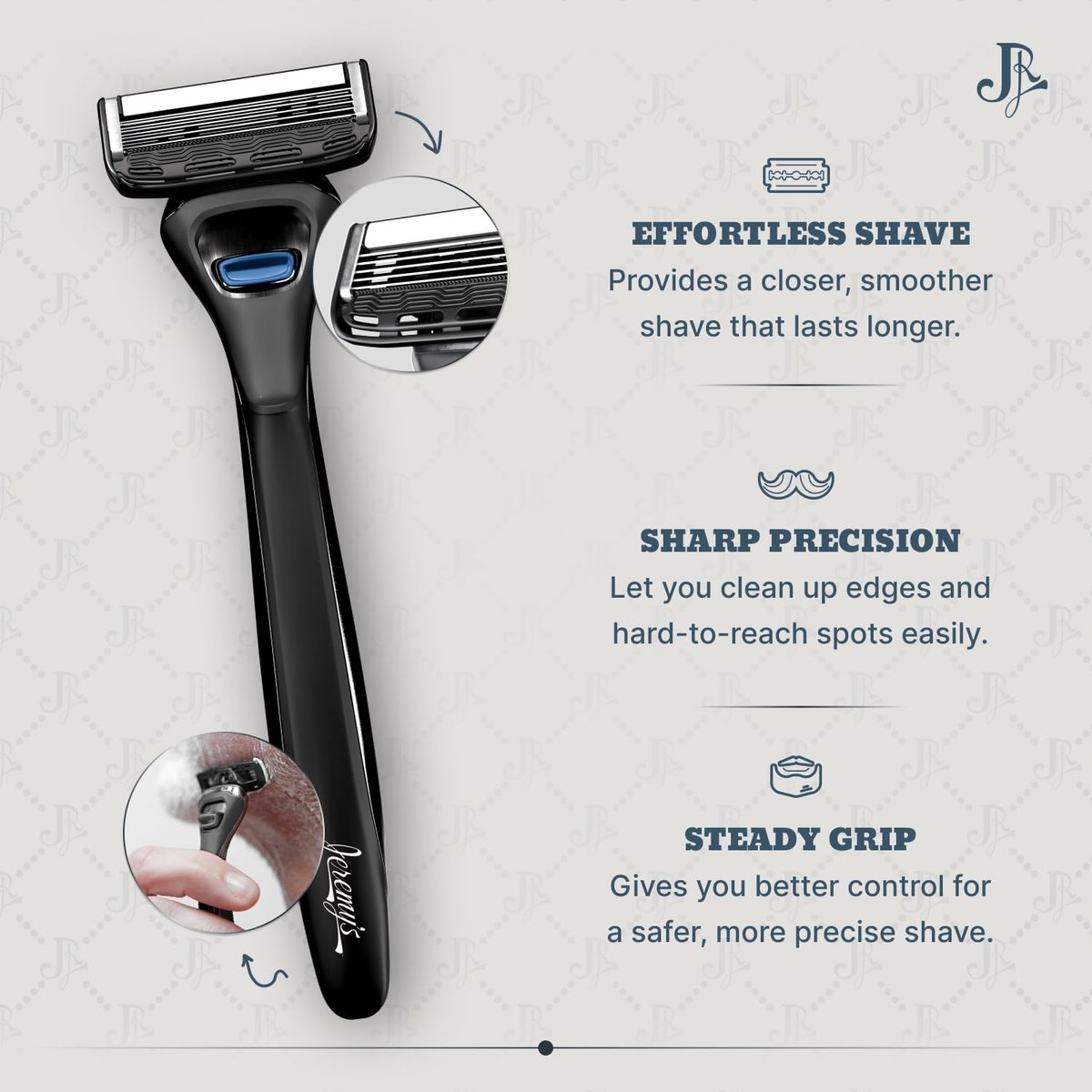 Jeremy's Razors Precision 5 Blade Refills - 8 Cartridges for Men, Fits 2nd Gen Handles, Stainless Steel with Lubricating Strip Avelisse