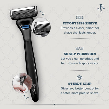 Jeremy's Razors Precision 5 Blade Refills - 8 Cartridges for Men, Fits 2nd Gen Handles, Stainless Steel with Lubricating Strip Avelisse