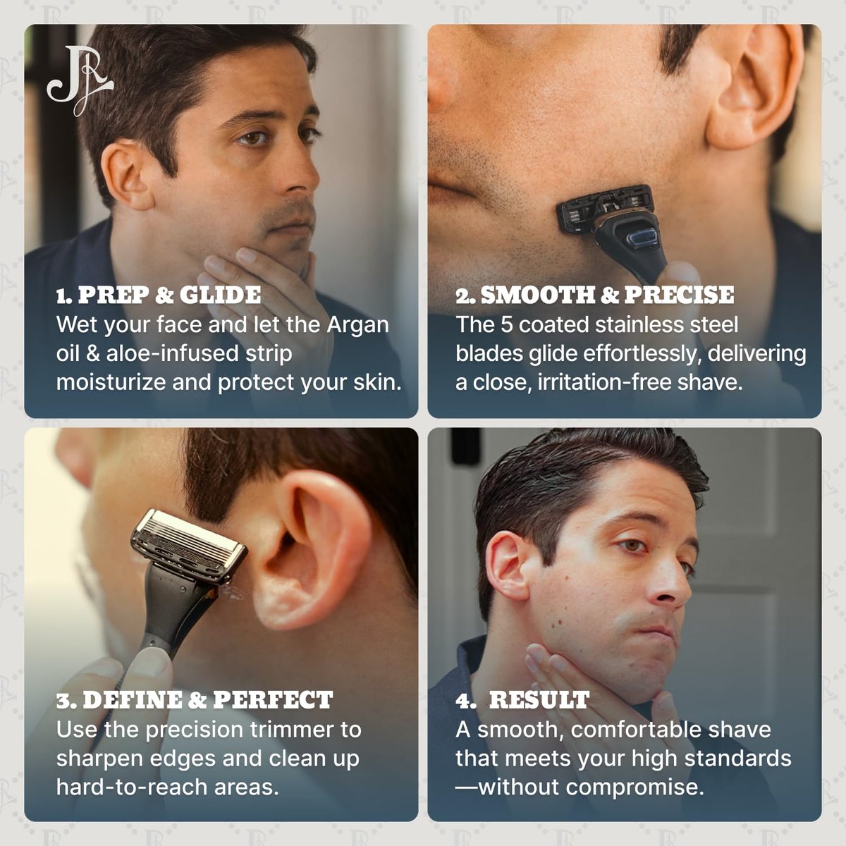 Jeremy's Razors Precision 5 Blade Refills - 8 Cartridges for Men, Fits 2nd Gen Handles, Stainless Steel with Lubricating Strip Avelisse