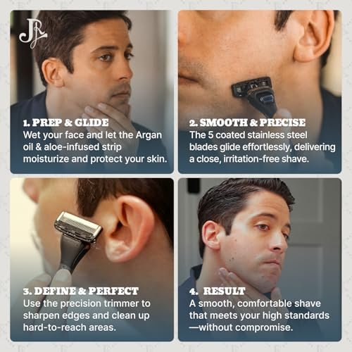 Jeremy's Razors Precision 5 Blade Refills - 8 Cartridges for Men, Fits 2nd Gen Handles, Stainless Steel with Lubricating Strip Avelisse