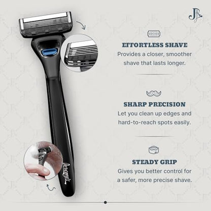 Jeremy's Razors Precision 5 Blade Refills - 8 Cartridges for Men, Fits 2nd Gen Handles, Stainless Steel with Lubricating Strip Avelisse