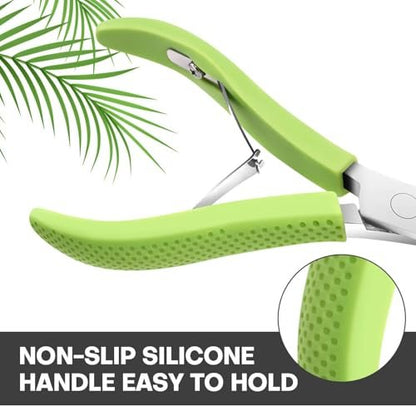 TEAORB Cuticle Trimmer - Professional Stainless Steel Nail Cuticle Cutter with Non-Slip Silicone Handle, Manicure Tool for Dead Skin, Green