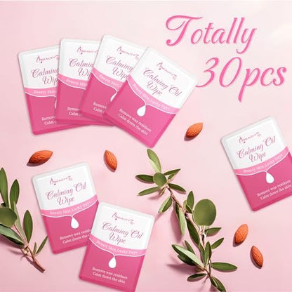 Beauty7 Post Wax Calming Oil Wipes 30 Packs - Post Wax Oil Wipes for Soothing, Residue Removal & Redness Reduction