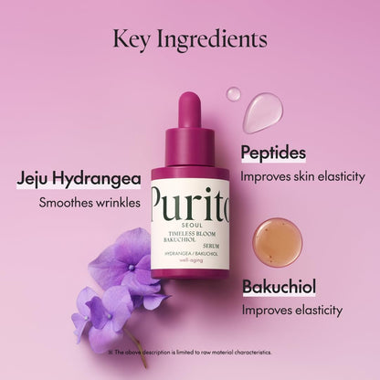 PURITO Timeless Bloom Bakuchiol Serum - Korean Jeju Hydrangea Anti-Aging Ampoule for Sensitive Skin, 1.01 fl.oz Avelisse