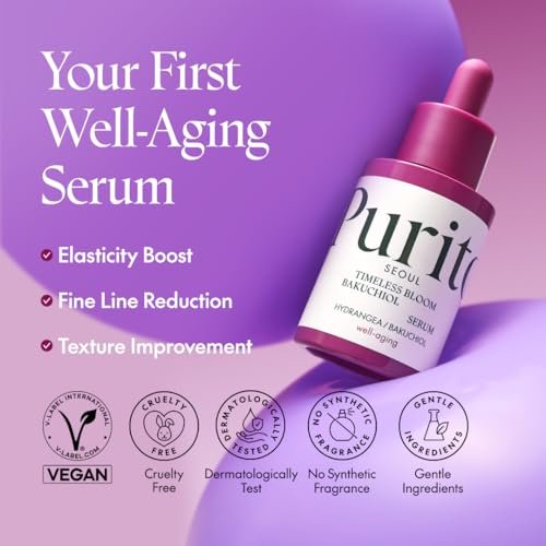 PURITO Timeless Bloom Bakuchiol Serum - Korean Jeju Hydrangea Anti-Aging Ampoule for Sensitive Skin, 1.01 fl.oz Avelisse