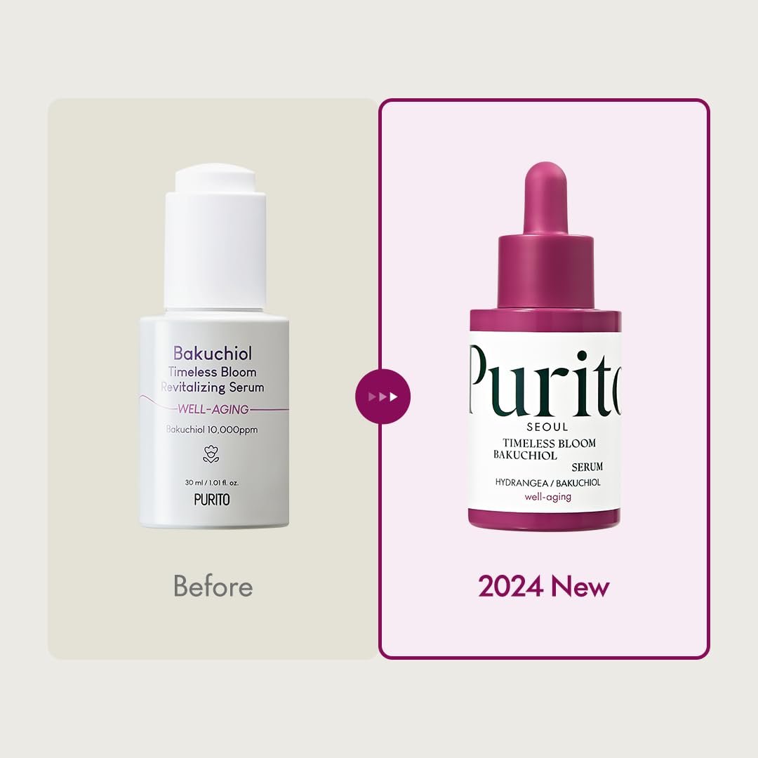 PURITO Timeless Bloom Bakuchiol Serum - Korean Jeju Hydrangea Anti-Aging Ampoule for Sensitive Skin, 1.01 fl.oz Avelisse