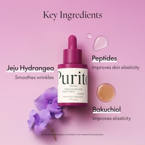 PURITO Timeless Bloom Bakuchiol Serum - Korean Jeju Hydrangea Anti-Aging Ampoule for Sensitive Skin, 1.01 fl.oz Avelisse