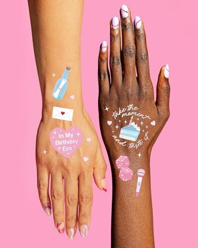 xo, Fetti Birthday Temporary Tattoos - 50 Iridescent Gold Styles for Bday Decorations, Party Favors & Concert Gifts - görsel 8