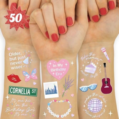 xo, Fetti Birthday Temporary Tattoos - 50 Iridescent Gold Styles for Bday Decorations, Party Favors & Concert Gifts - görsel 2