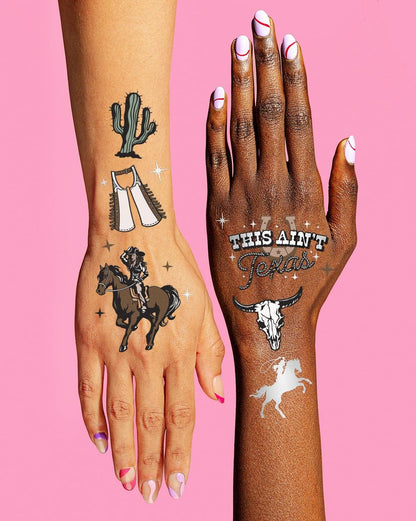 xo, Fetti Western Birthday Party Temporary Tattoos - 50 Silver Foil Pcs | Cowgirl & Bachelorette Party Favors