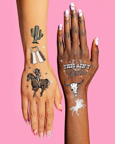 xo, Fetti Western Birthday Party Temporary Tattoos - 50 Silver Foil Pcs | Cowgirl & Bachelorette Party Favors - görsel 7