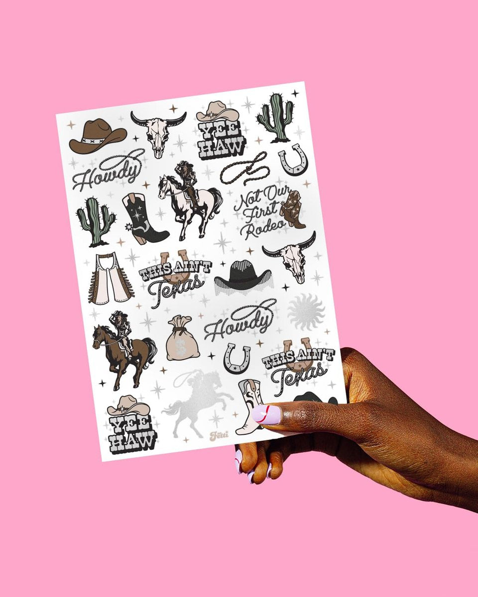 xo, Fetti Western Birthday Party Temporary Tattoos - 50 Silver Foil Pcs | Cowgirl & Bachelorette Party Favors - görsel 10