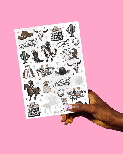 xo, Fetti Western Birthday Party Temporary Tattoos - 50 Silver Foil Pcs | Cowgirl & Bachelorette Party Favors