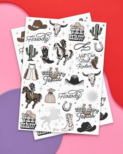 xo, Fetti Western Birthday Party Temporary Tattoos - 50 Silver Foil Pcs | Cowgirl & Bachelorette Party Favors