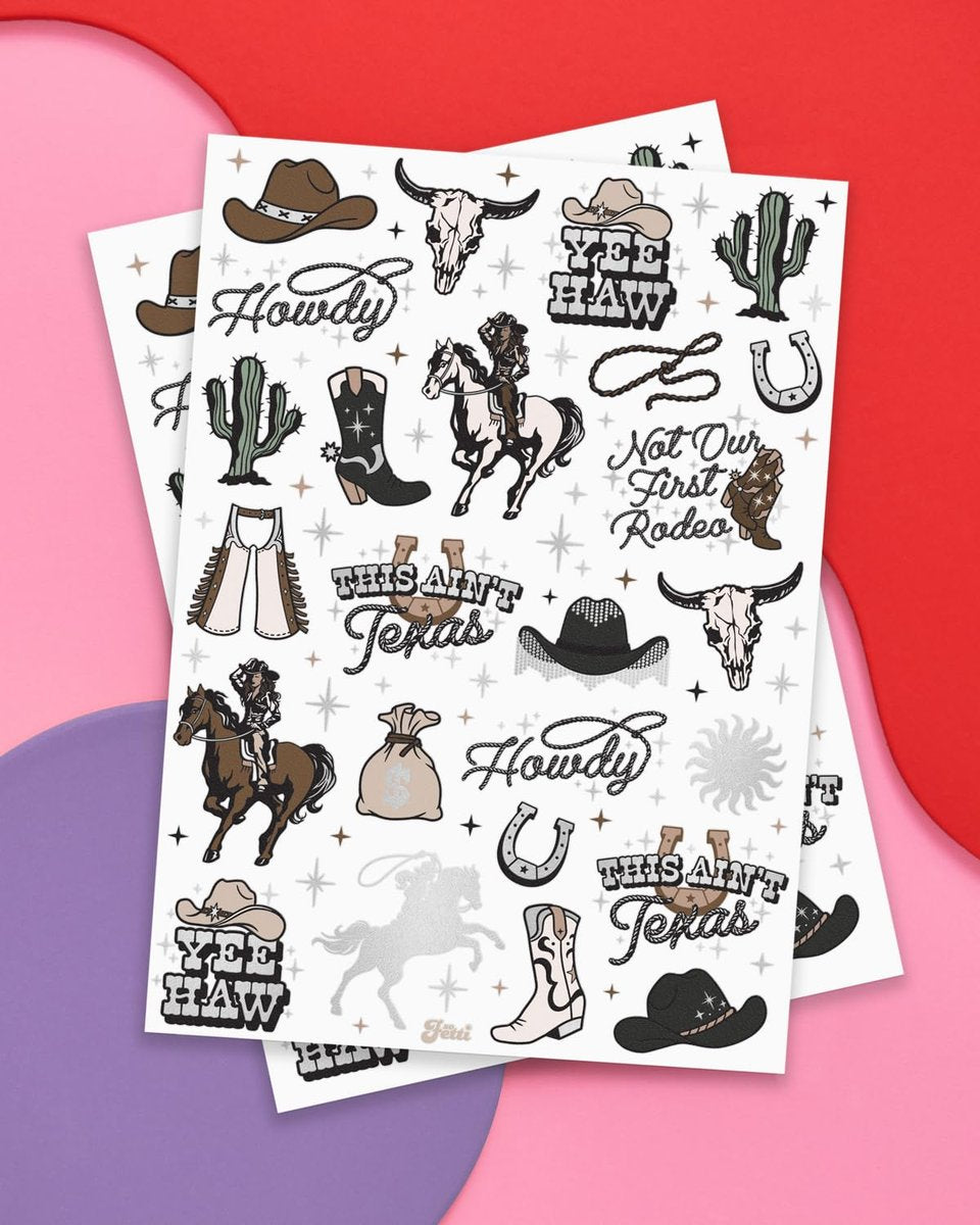 xo, Fetti Western Birthday Party Temporary Tattoos - 50 Silver Foil Pcs | Cowgirl & Bachelorette Party Favors - görsel 4