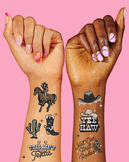 xo, Fetti Western Birthday Party Temporary Tattoos - 50 Silver Foil Pcs | Cowgirl & Bachelorette Party Favors