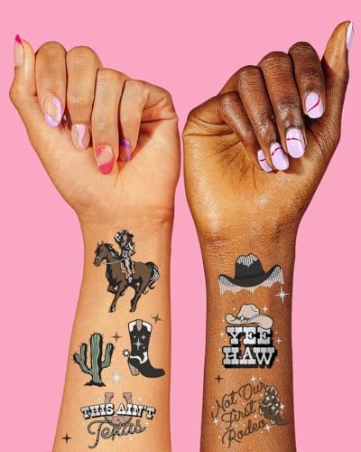 xo, Fetti Western Birthday Party Temporary Tattoos - 50 Silver Foil Pcs | Cowgirl & Bachelorette Party Favors - görsel 5