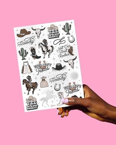 xo, Fetti Western Birthday Party Temporary Tattoos - 50 Silver Foil Pcs | Cowgirl & Bachelorette Party Favors - görsel 9