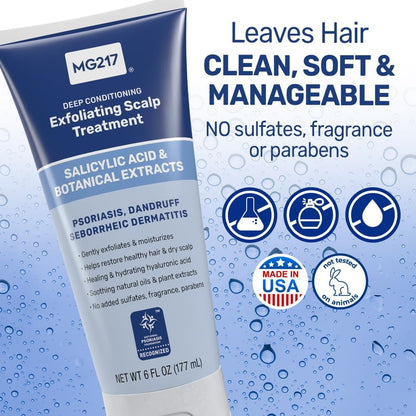 MG217 Deep Conditioning Salicylic Acid Scalp Care for Psoriasis – Exfoliating & Hydrating Formula, Sulfate-Free, Paraben-Free, Cruelty-Free, Fragrance-Free (6 fl oz)