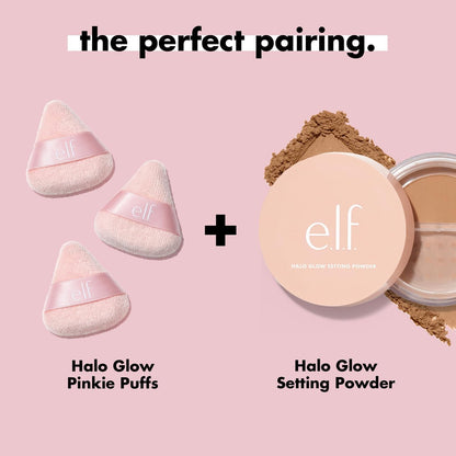 e.l.f. Halo Glow Pinkie Puffs - Finger-Sized Mini Puffs for Loose & Pressed Powders - Soft, Reusable, Washable - Vegan & Cruelty-Free - Set of 3