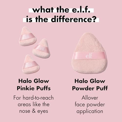 e.l.f. Halo Glow Pinkie Puffs - Finger-Sized Mini Puffs for Loose & Pressed Powders - Soft, Reusable, Washable - Vegan & Cruelty-Free - Set of 3