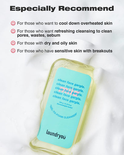 LAUNDRYOU Gel-to-Foam Gentle Facial Cleanser | Hydrating PHA & Probiotic Face Wash for Oily & Acne-Prone Skin | Korean Skin Care (5.64 fl oz)