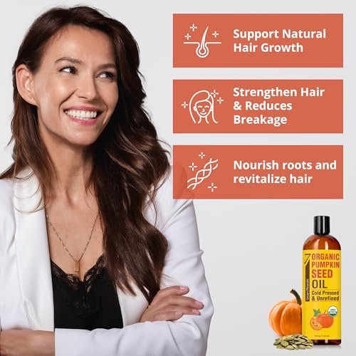 Seven Minerals Organic Pumpkin Seed Oil for Hair Growth, Face & Body – 16 oz, Cold-Pressed, Hexane Free, Lightweight & Non-Greasy Avelisse