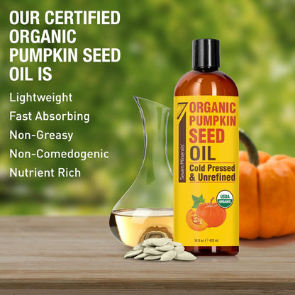 Seven Minerals Organic Pumpkin Seed Oil for Hair Growth, Face & Body – 16 oz, Cold-Pressed, Hexane Free, Lightweight & Non-Greasy Avelisse